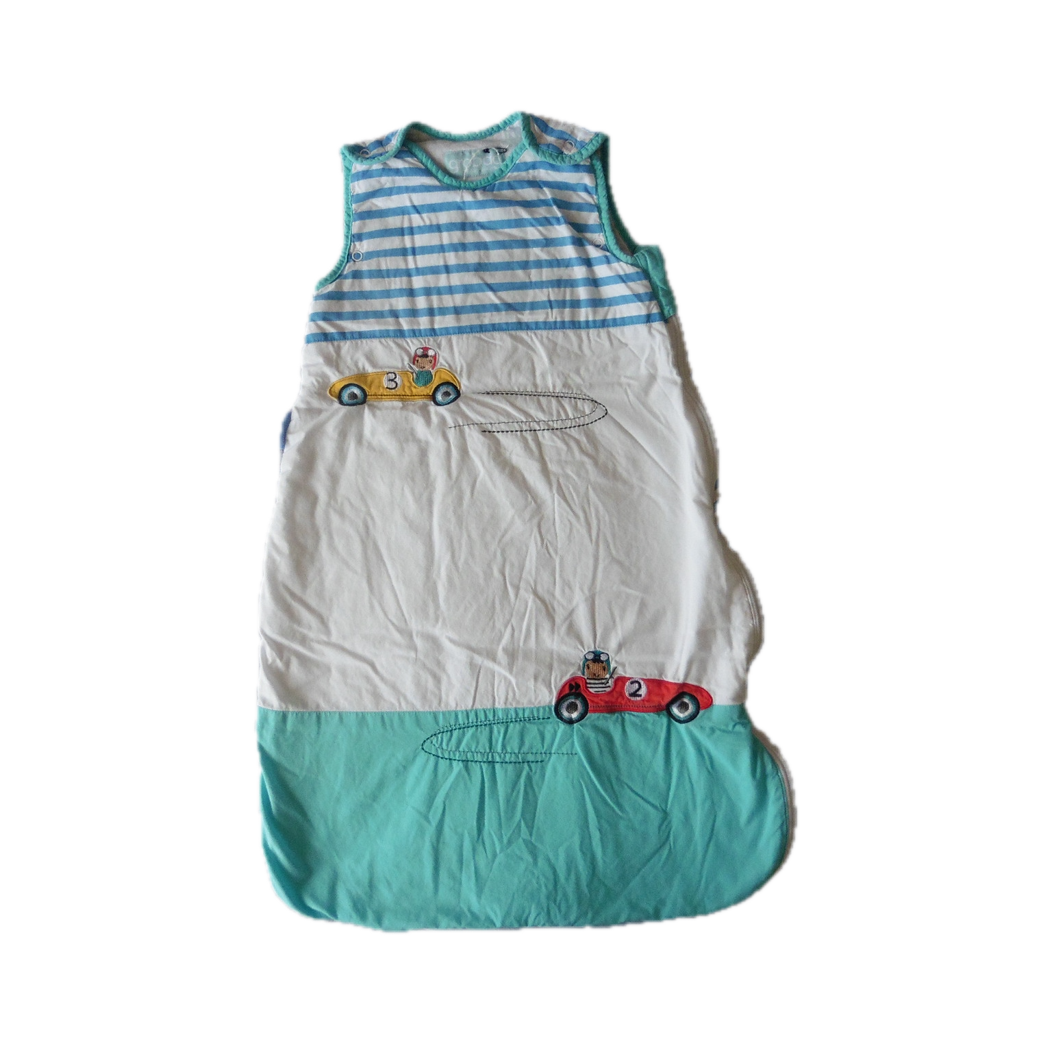 Preloved Grobag White with racing cars 0-6m / 2.5tog