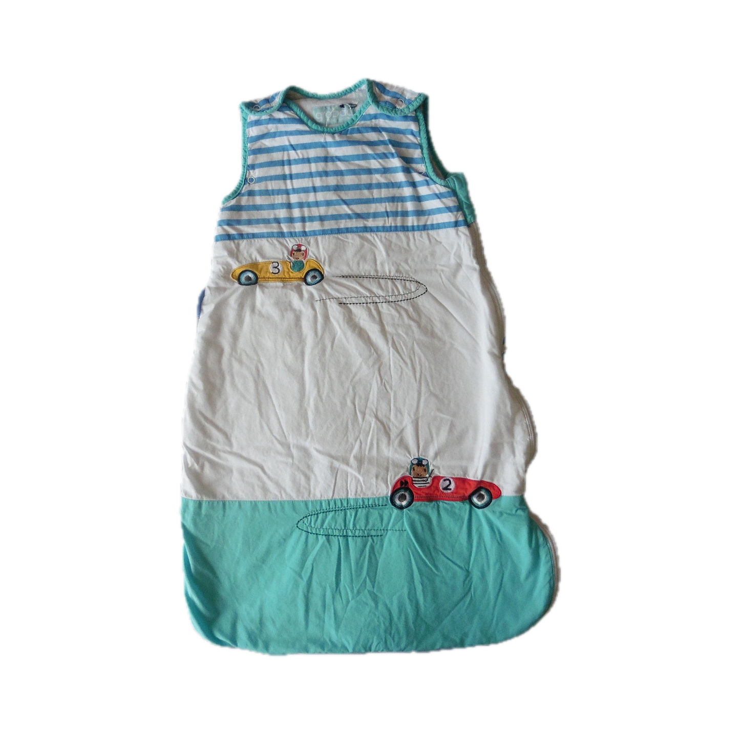 Preloved Grobag White with racing cars 0-6m / 2.5tog