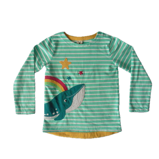 Preloved Frugi Long Sleeve top w/whale appliqué 8-9y