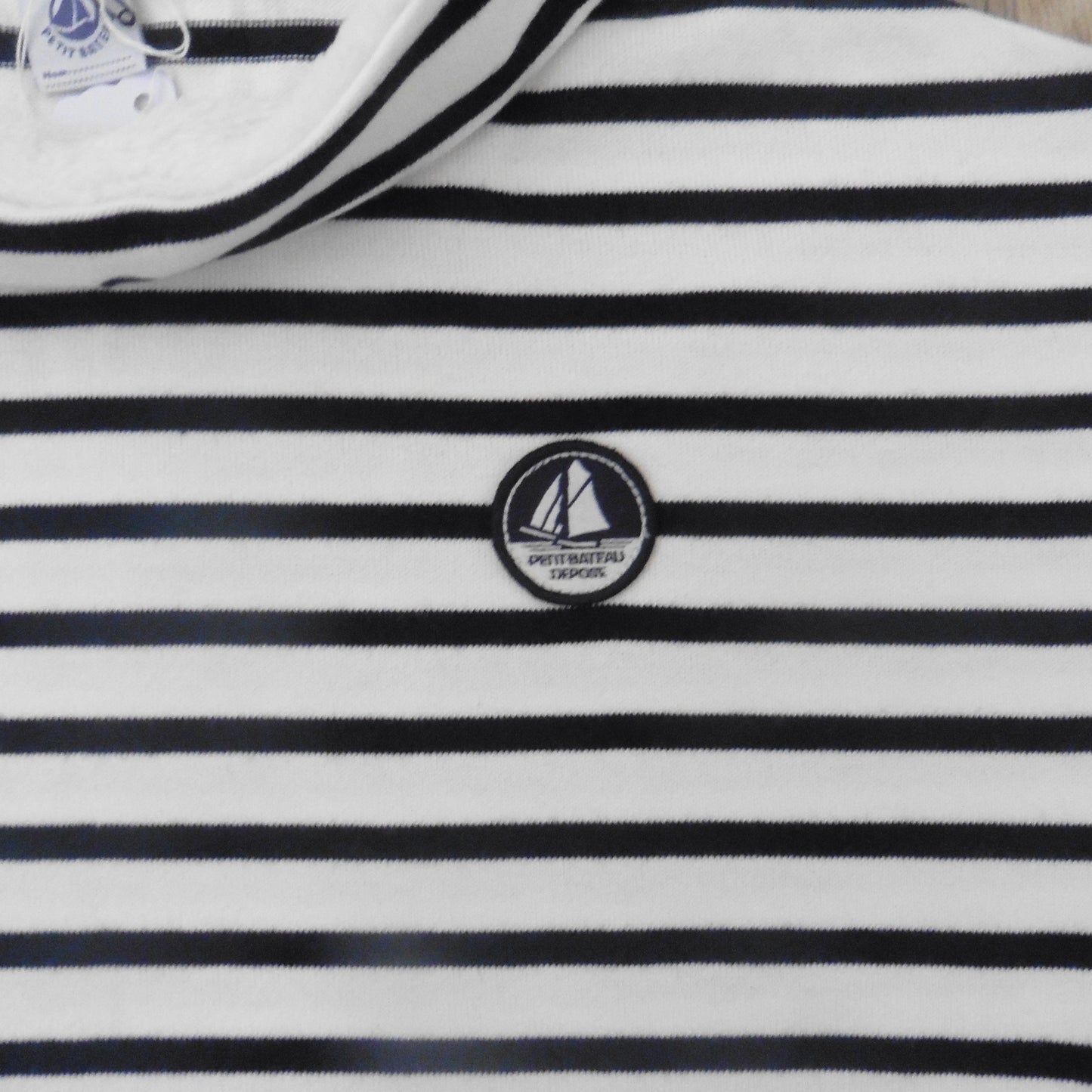 Petit Bateau white w/navy stripe +fleece cuffs 12y