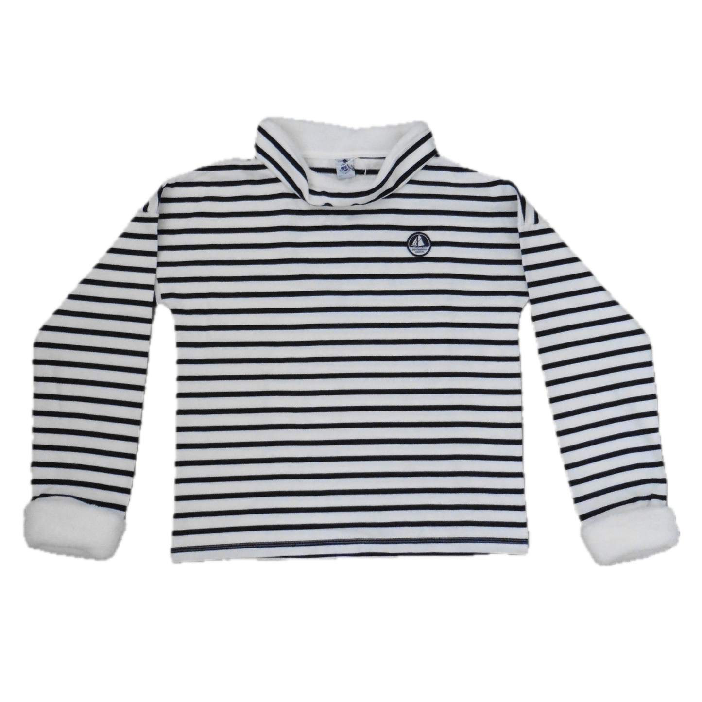 Petit Bateau white w/navy stripe +fleece cuffs 12y