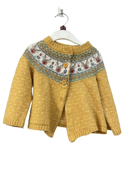 Preloved Jojo Maman Bebe - Top - Yellow Fair Isle Rudolph Reindeer Cardigan (1.5-2y)