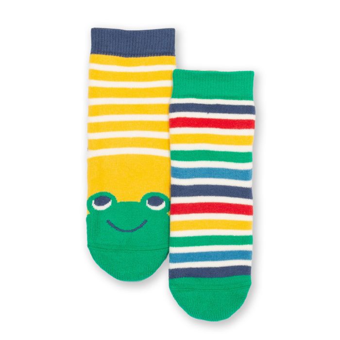 Kite Frog Face Grippy Socks Yellow