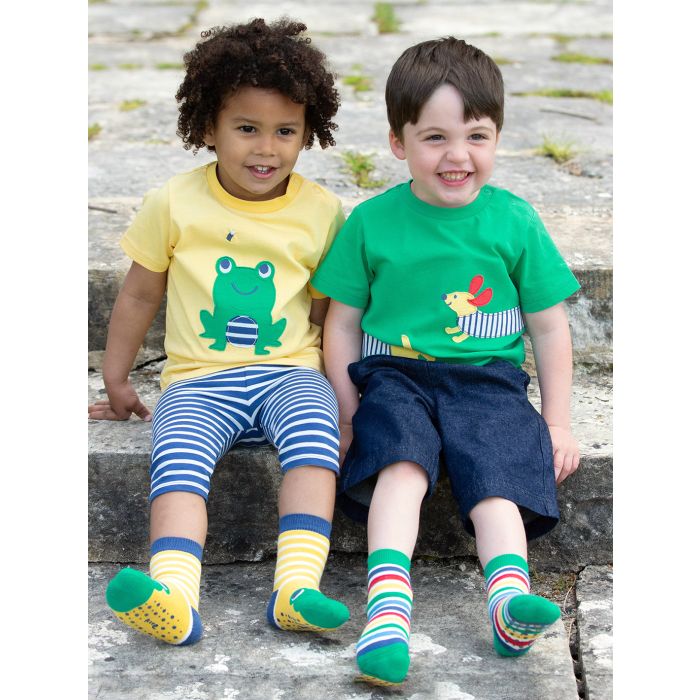 Kite Frog Face Grippy Socks Yellow