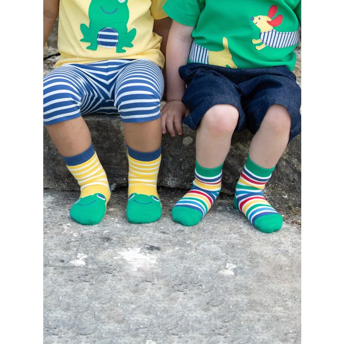 Kite Frog Face Grippy Socks Yellow