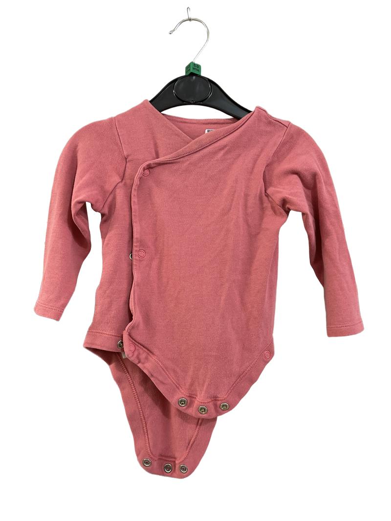 Preloved Marks & Spencer - Onesie - Pink Long-sleeved Jersey Wrap Bodysuit (6-9m)