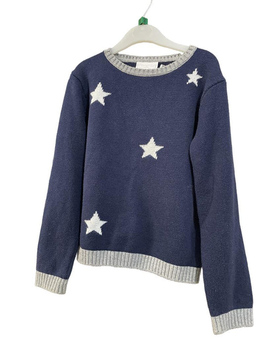 Preloved The Little White Company - Top - Navy Knit Jumper With White Stars Gray Trim (5-6y)