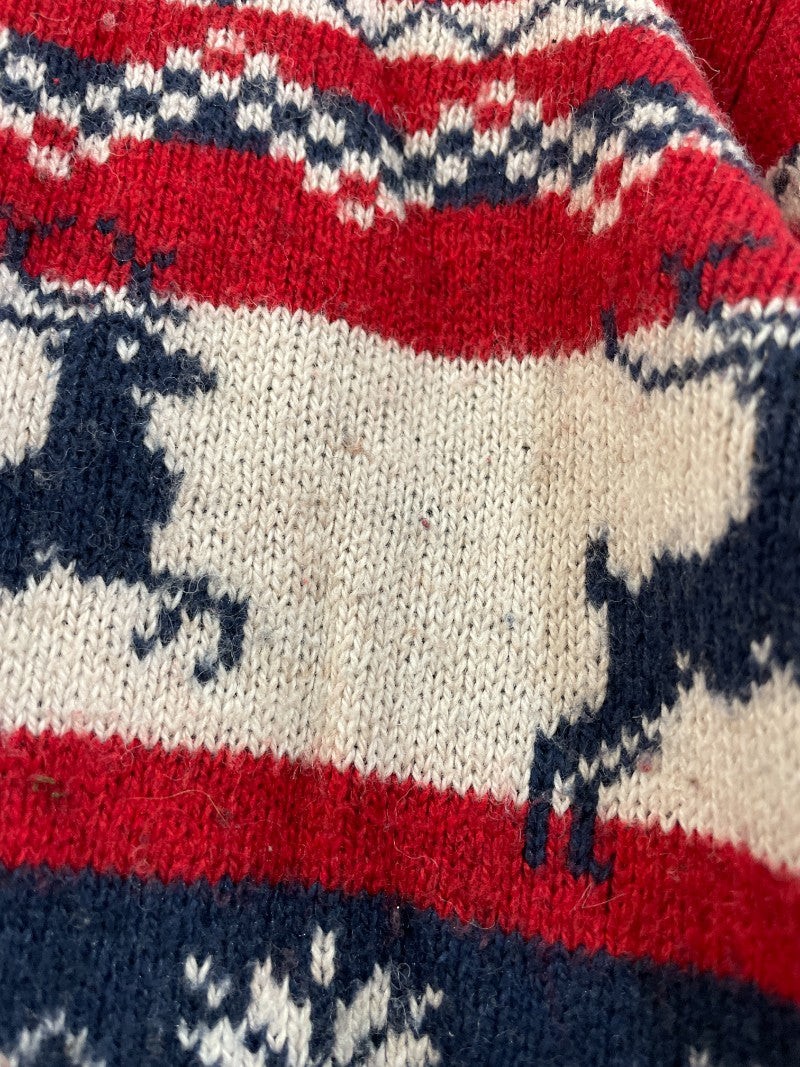 Preloved Fatface - Top - Red Navy White Fair Isle Moose Snowflake Jumper (8-9y)