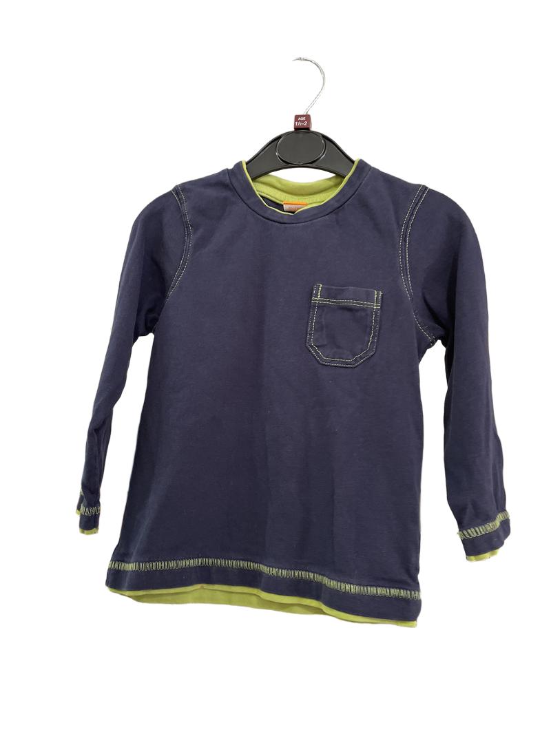 Preloved Mini Mode - Top - Navy And Green Long-sleeved Shirt (18-24m)