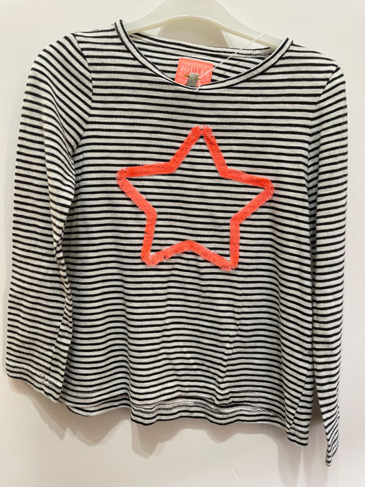 Preloved Joules - Top - Black And White Breton Stripe With Orange Star Long-sleeved Knit Shirt (7-8y)