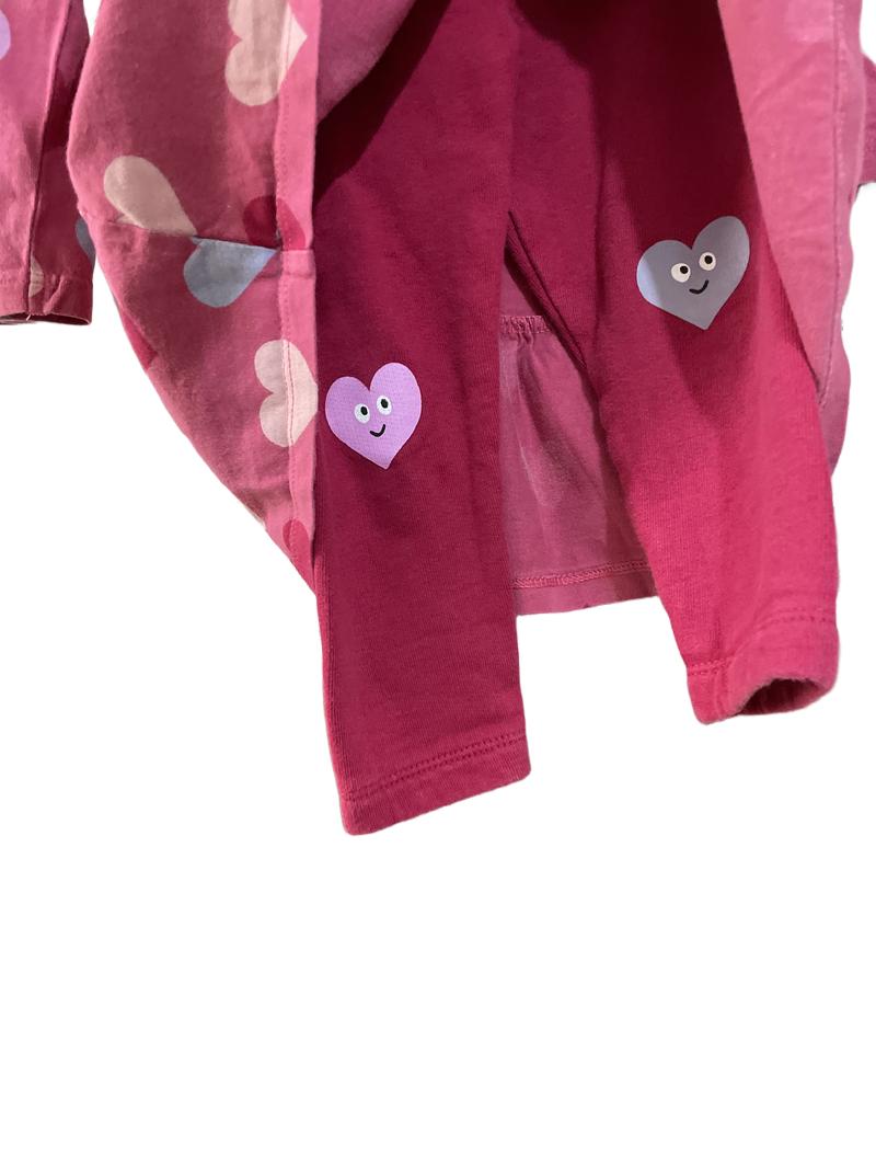 Preloved John Lewis - Dress - Pink With Multicolor Hearts Tiered Jersey Long-sleeved Dress With Matching Leggings (12-18m)