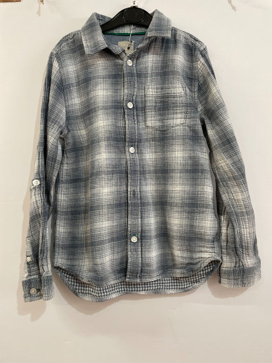 Preloved John Lewis - Top - Blue And White Plaid Check Button Down Collar Long-sleeved Shirt (9-10y)