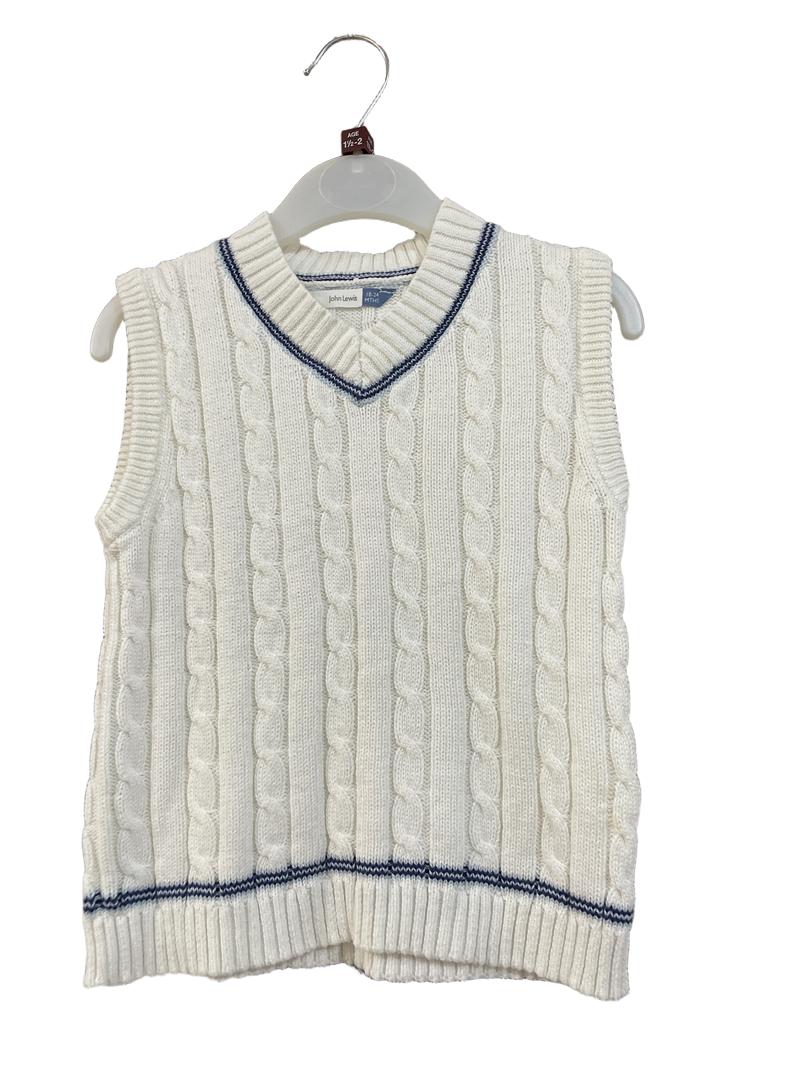 Preloved John Lewis - Top - White Cable Knit Vest Tank With Blue Trim (18-24m)