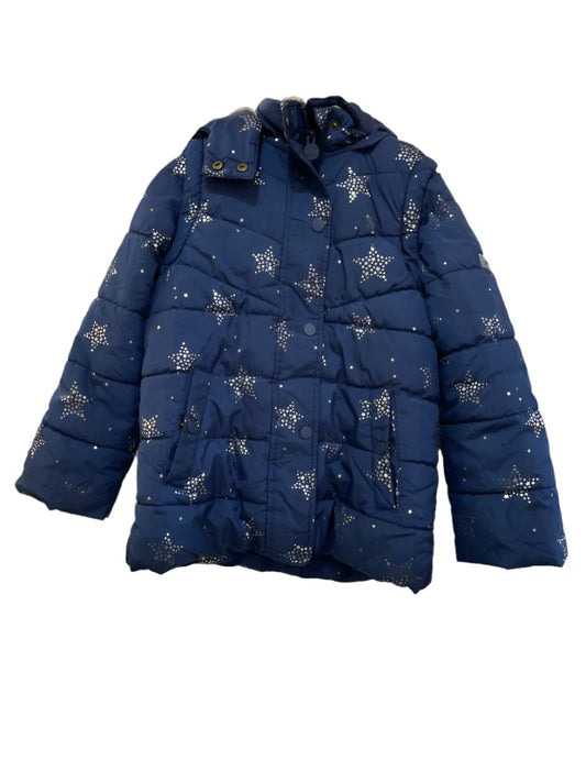 Preloved Joules - Jacket - Navy Silver Star Print 2 In 1 Puffer Jacket, Vest With Removable Hood (7-8y)