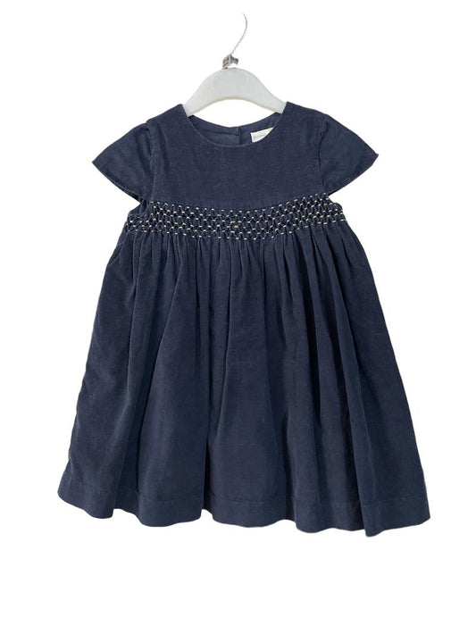 Preloved John Lewis - Dress - Navy With Gold Smocking Short-sleeved Corduroy Dress (12-18m)