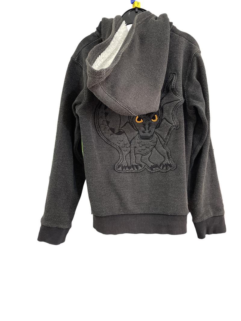 Preloved Polarn O. Pyret - Black Brown Knit Hoodie With Dragon On Back (6-7y, 7-8y)