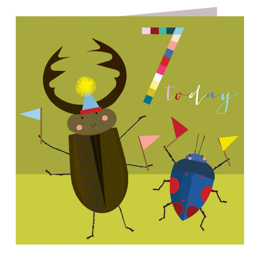 NK07 Beetles 7th Birthday Card