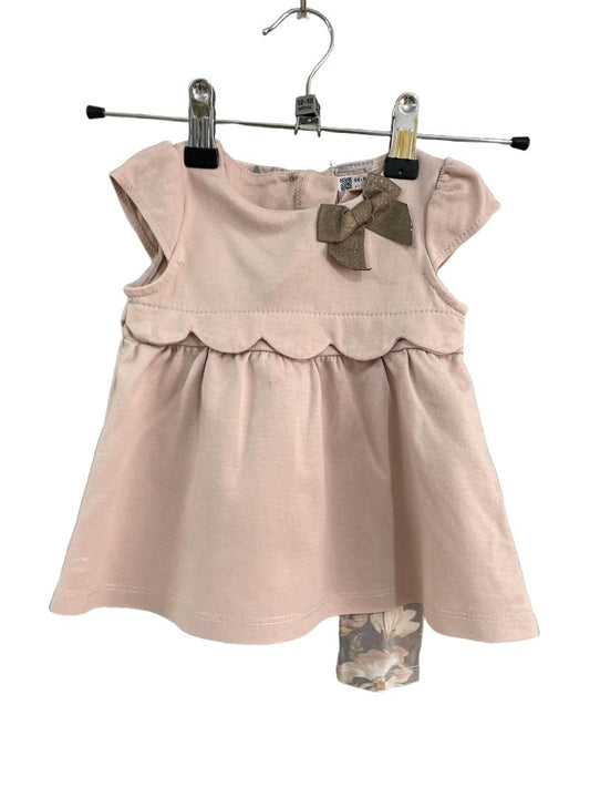 Preloved Kids Fashion - Pink Dress With Floral Leggings (12-18m)