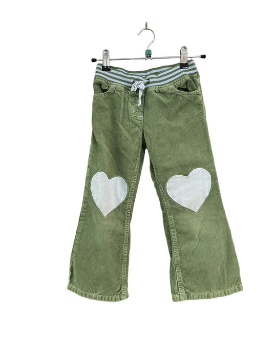 Preloved Mini Boden - Green Corduroy Trousers With Heart Appliques (5-6y)