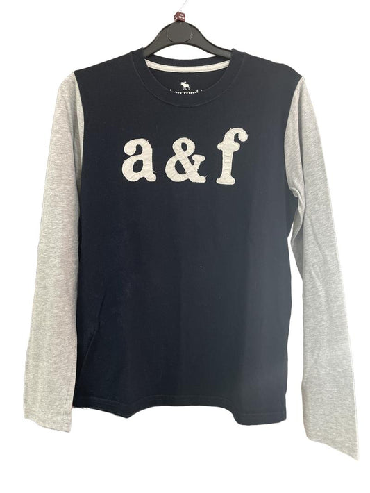 Preloved Abercrombie Kids - Navy With Grey Long Sleeve Top. A & F Embroidery. (13-14y)