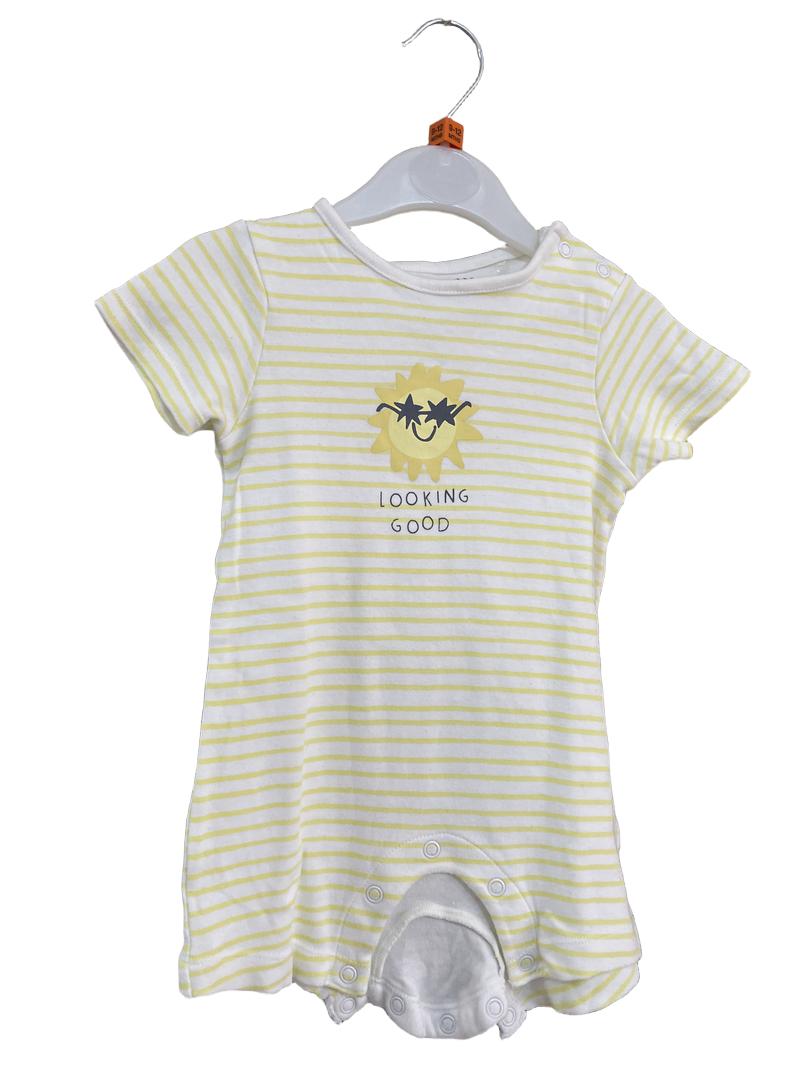 Preloved John Lewis - Yellow White Looking Good Sun Short-sleeved Romper Onesie (9-12m)
