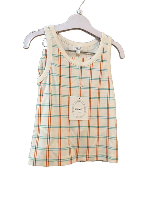 Preloved Oeuf - Blue Orange Cream Check Shorts And Sleeveless Top Set, NEW With Tags (6-7y)