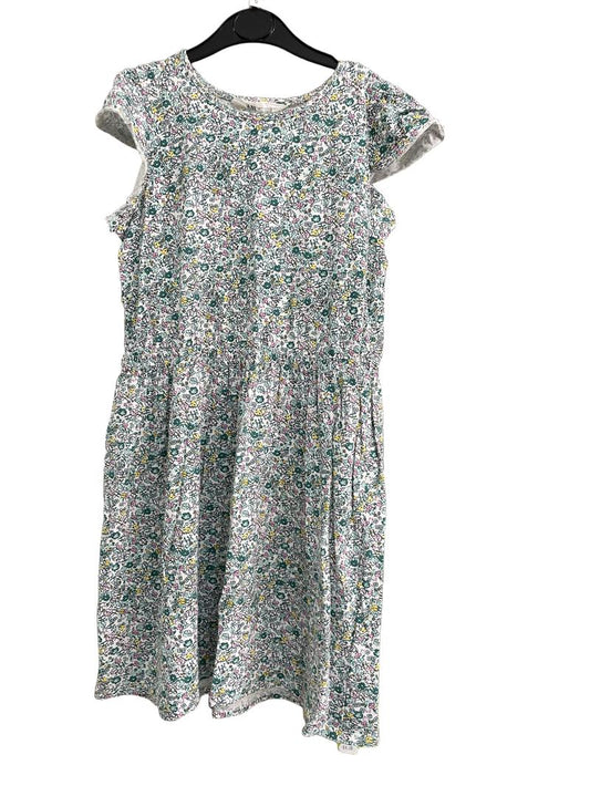 Preloved H&M - Green Pink Yellow Floral Pring Short-sleeved Dress, 134-140 Cm (8-9y, 9-10y) - Dress