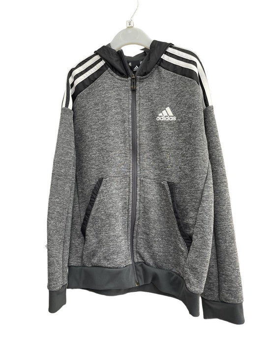 Preloved Adidas - Gray Black White Striped Zip Hoodie (9-10y)