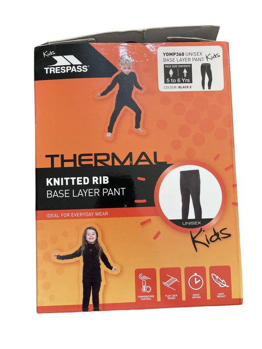 Preloved Trespass - Black Thermal Knitted Rib Base Layer Trousers, NEW In Packaging (5-6y)