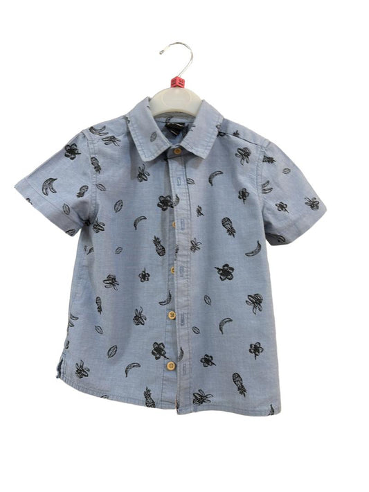 Preloved Art Class - Blue Floral Print Short-sleeved Collared Shirt (2-3y)