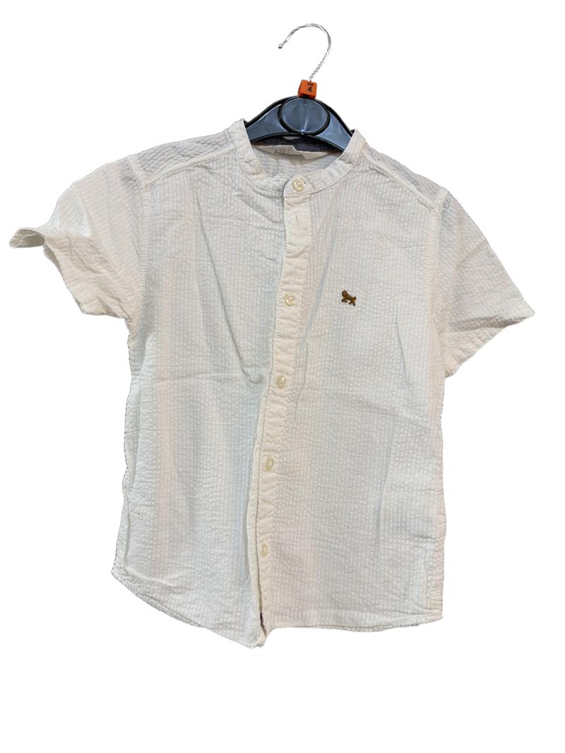 Preloved H&M - Beige Seersucker Grandad Collar Short-sleeved Shirt (4-5y)