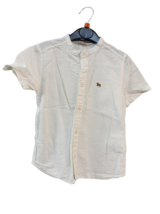 Preloved H&M - Beige Seersucker Grandad Collar Short-sleeved Shirt (4-5y)