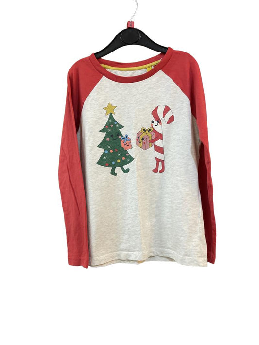 Preloved Mini Boden - Red Gray Christmas Tree Graphic Raglan Long-sleeved T Shirt (8-9y)