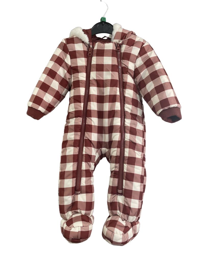 Preloved John Lewis - Red Check Snowsuit Fur Lined. (6-9m)