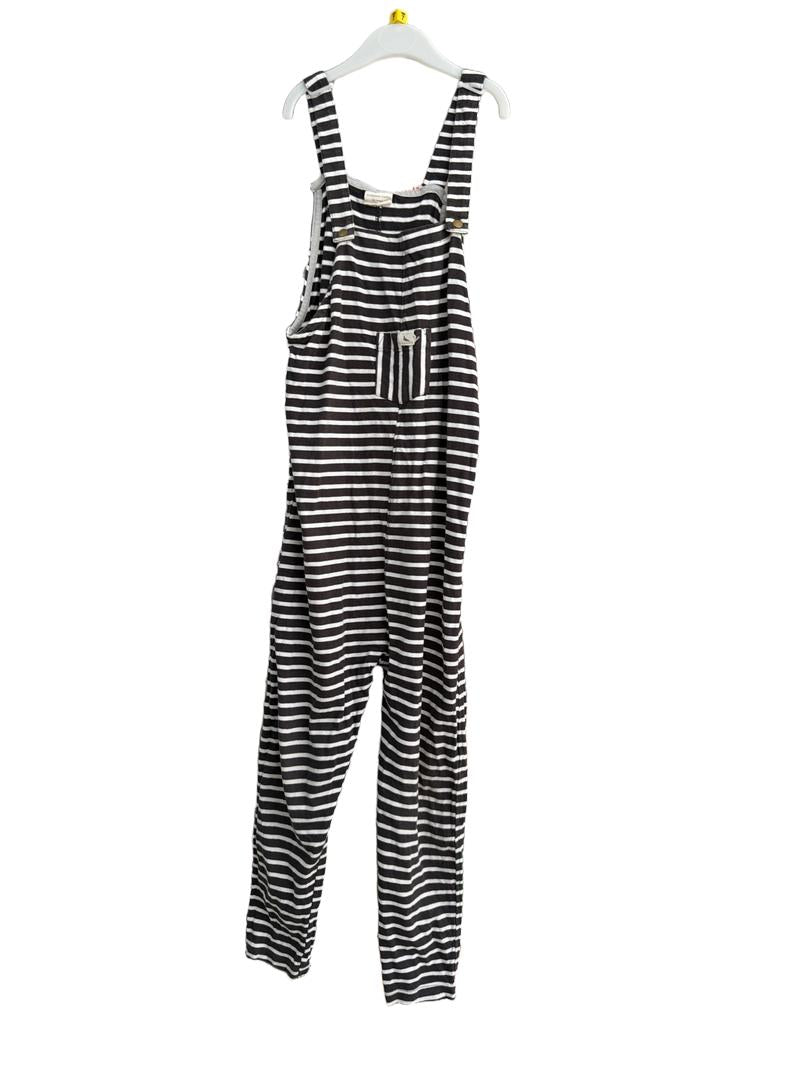 Preloved Turtledove London - Chocolate Brown And White Stripe Cotton Dungarees (7-8y)