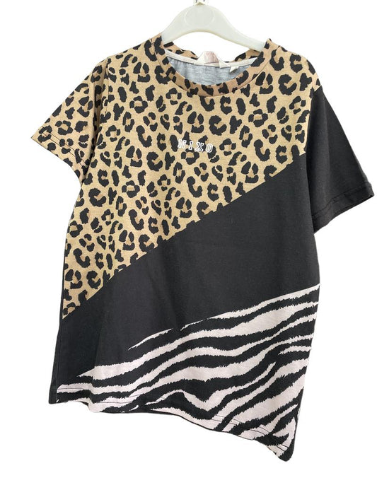 Preloved Nixo - Beige Black Cheetah Print Stripe Nixo Short-sleeved T Shirt (9-10y) - Top