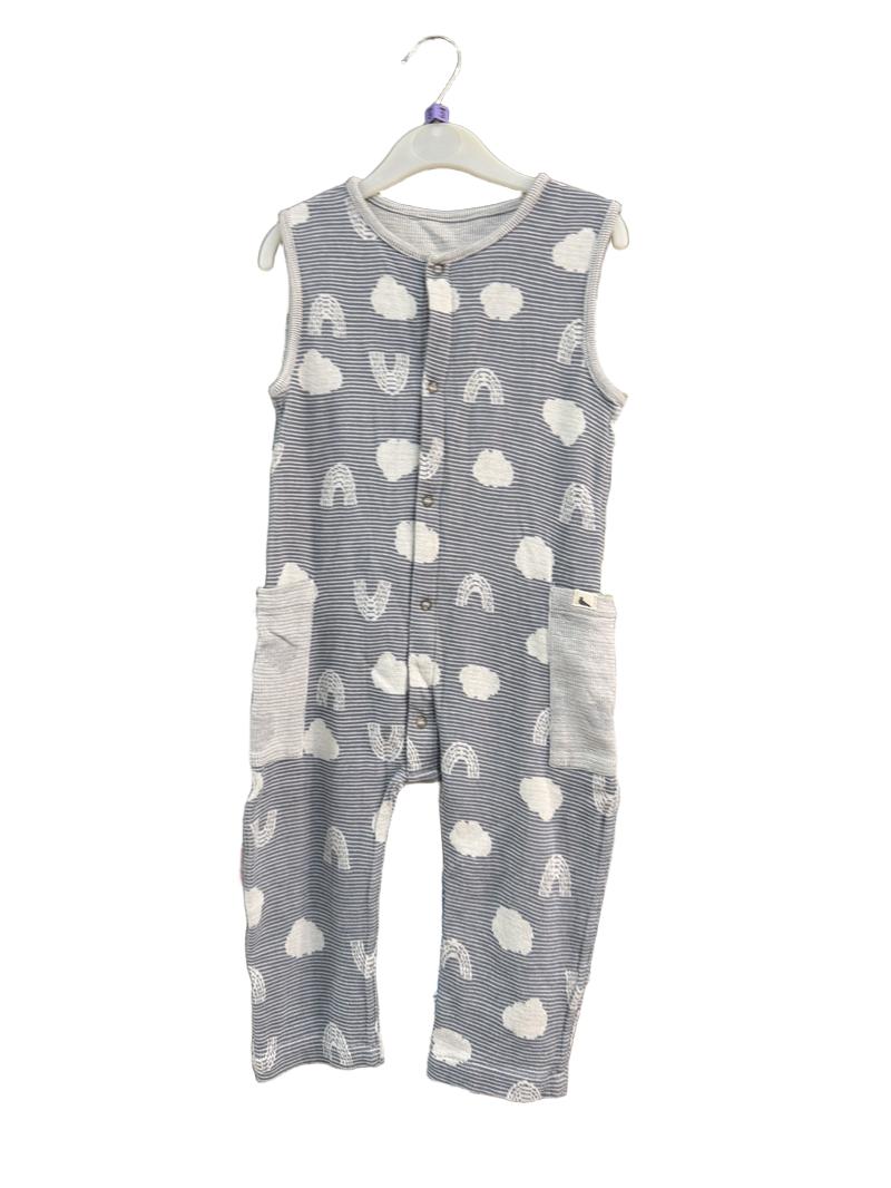 Preloved Turtledove London - Blue Stripe Cloud Pattern Knit Dungarees Romper (3-4y)