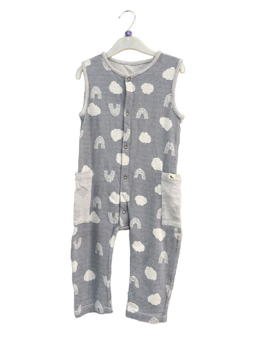 Preloved Turtledove London - Blue Stripe Cloud Pattern Knit Dungarees Romper (3-4y)