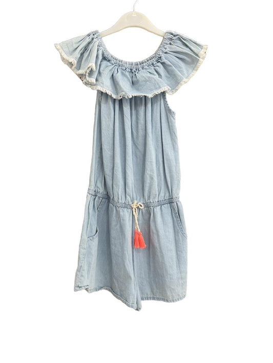 Preloved El Corte Ingles - Blue Chambray Ruffle Sleeve Shorts Jumpsuit (8-9y, 7-8y)