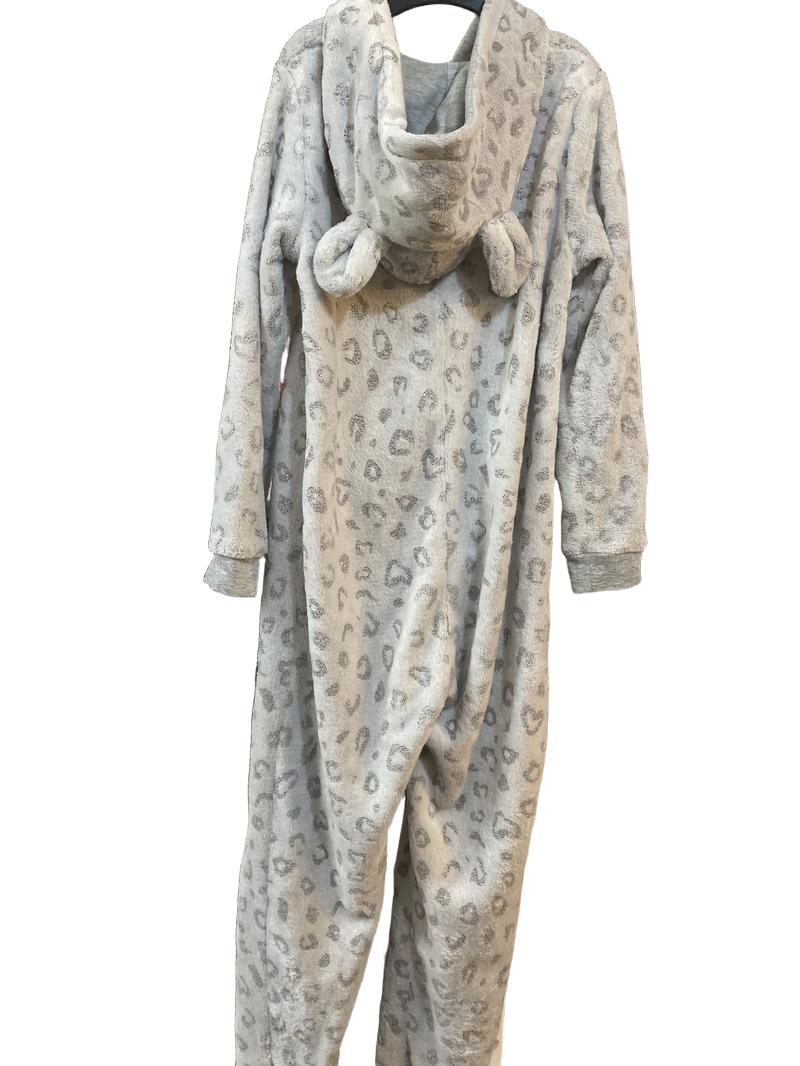 Preloved John Lewis - Gray Sparkle Leopard Print Fleece Onesie (10-11y)