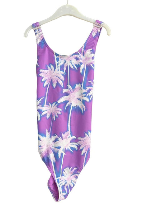 Preloved Marks & Spencer - Purple Palm Tree One Piece Swim Suit (10-11y)