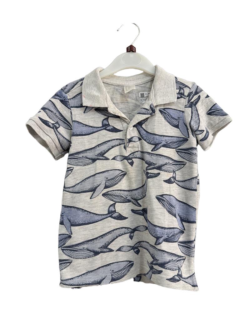 Preloved H&M - Gray Blue Whale Print Polo Shirt (2-3y)