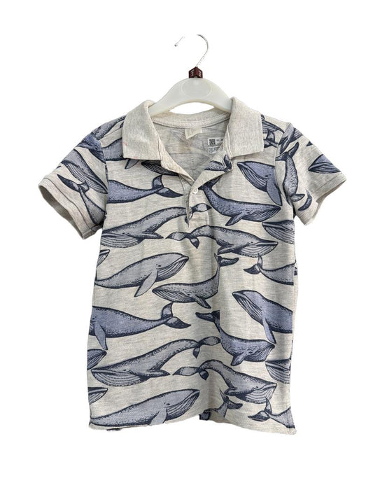 Preloved H&M - Gray Blue Whale Print Polo Shirt (2-3y)