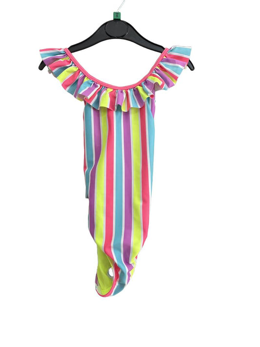Preloved BluKids - Neon Striped Girls Ruffle Swimsuit (5-6y)