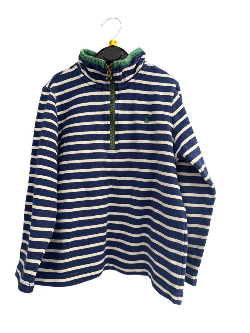 Preloved Joules - Blue And White Striped Zip Sweatshirt (7-8y)
