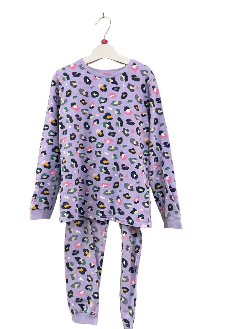 Preloved Marks & Spencer - Purple Multicolour Jaguar Print Long-sleeved Pyjama Set (10-11y)