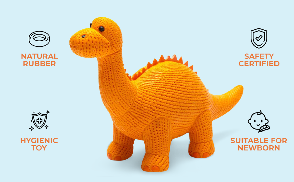 Dinosaur Toy, Bath Toy and Teether Rubber Orange Diplodocus