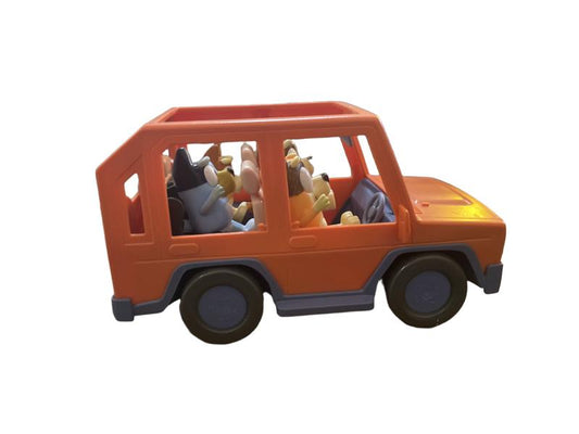 Preloved Toys - Orange Car With Bluey Toy Characters  - Unknown Brand