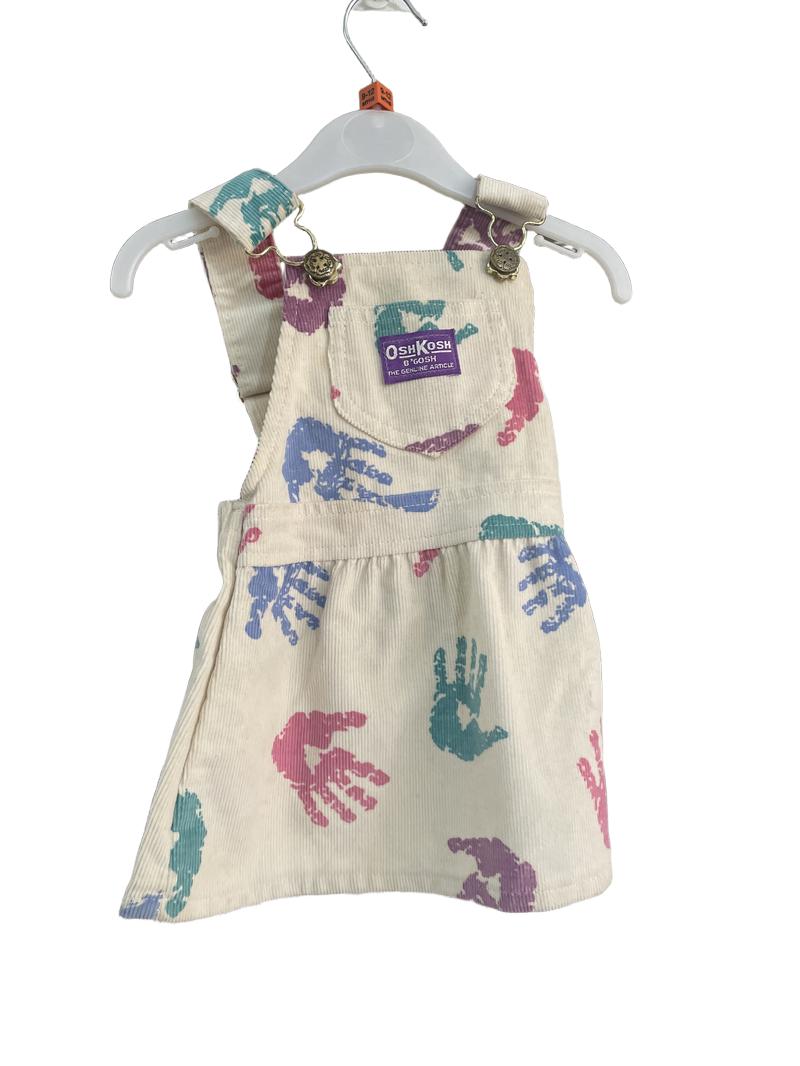 Preloved OshKosh B'Gosh - Cream Handprint Print Corduroy Pinafore (12-18m)