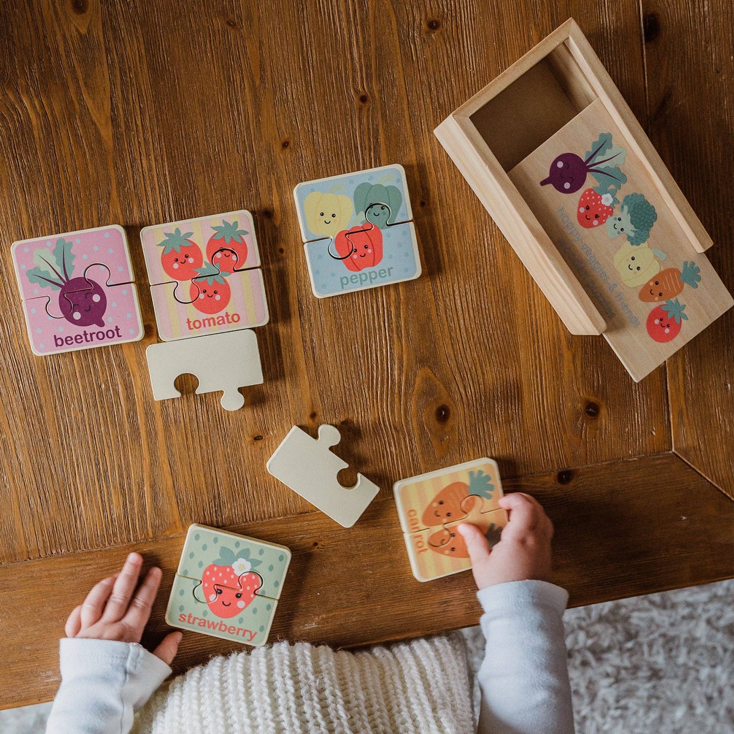 Happy Wooden Veggies & Friends Puzzle set